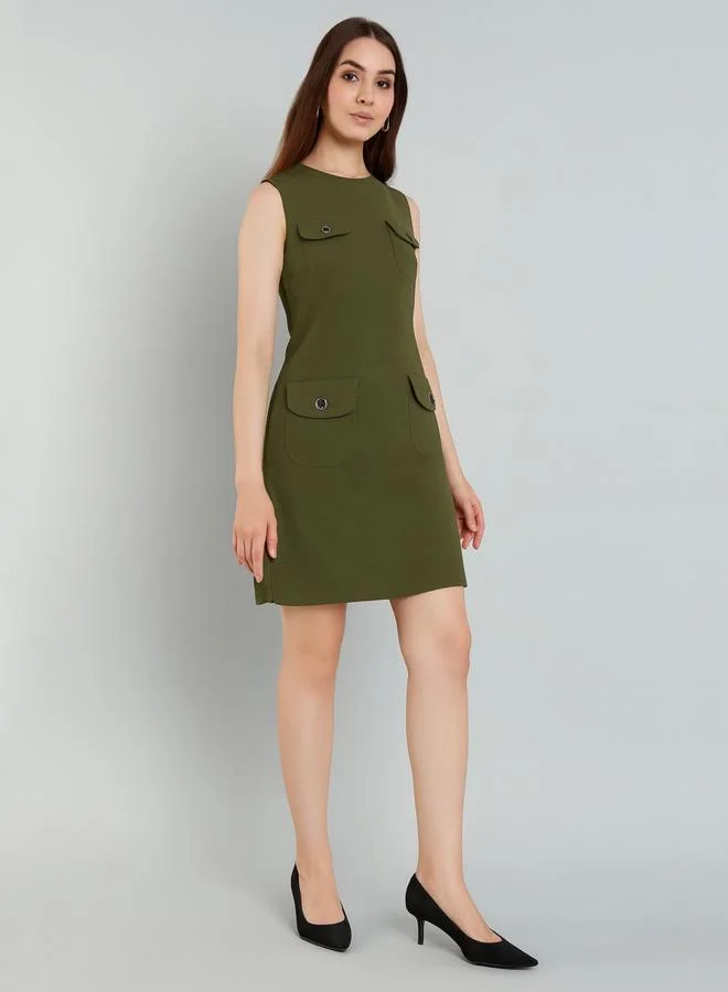 Mish Women Green Sleeveless Sheath Mini Dress